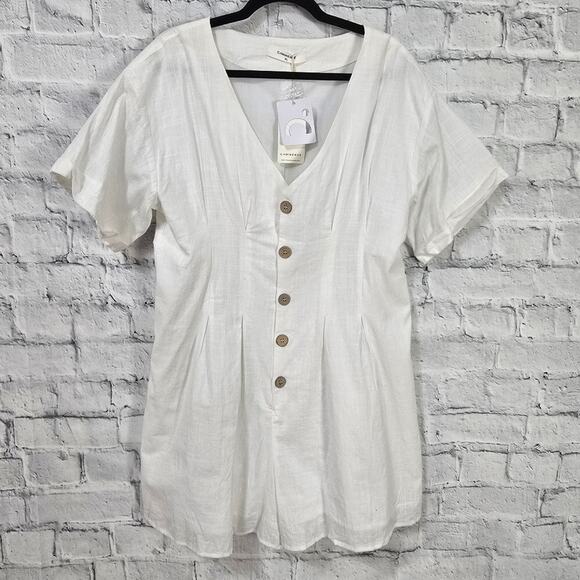 Commense romper Sz XL short sleeve off white button down pleaded A19 - Picture 1 of 3